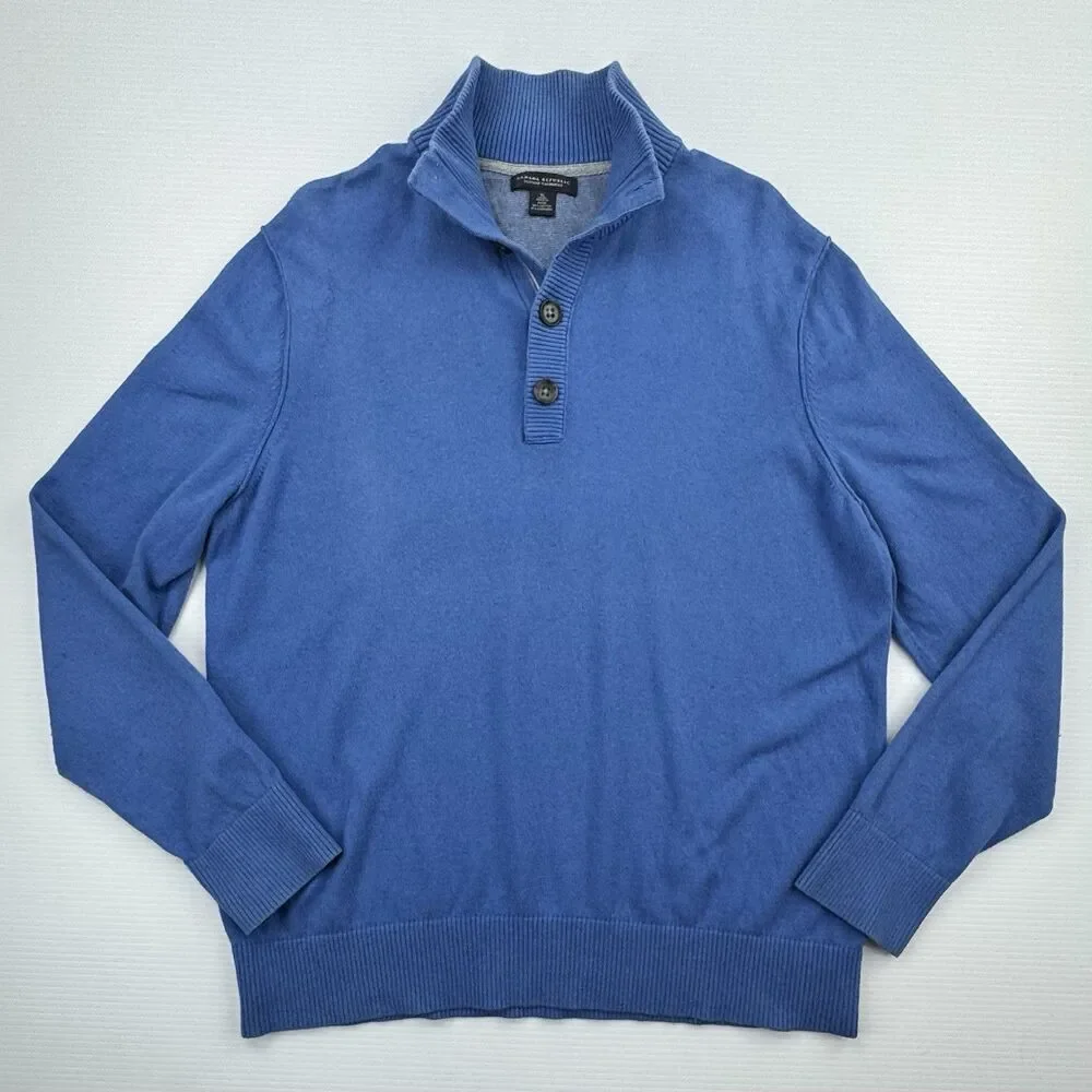 Banana Republic Men’s XL Blue Cotton Cashmere Mock Neck Button Preppy Sweater